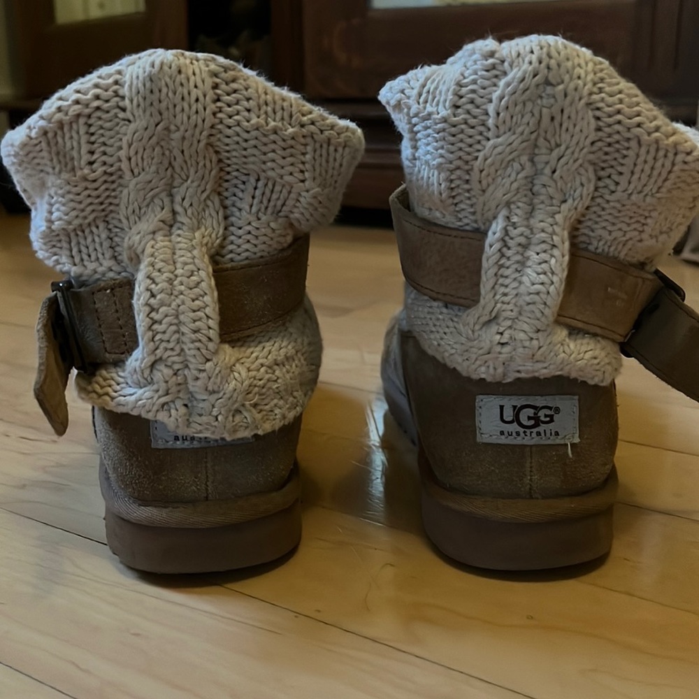 Uggs, knit with buckle. Camel colored